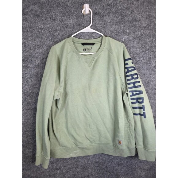 Carhartt Sweatshirt women 2XL Green Relaxed Fit Crewneck Pullover Spell Out Logo - Picture 1 of 7